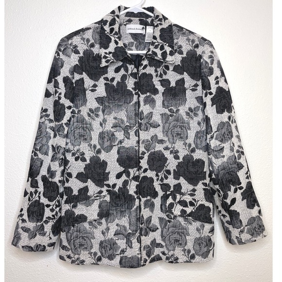 Alfred Dunner Jackets & Blazers - Alfred Dunner Womens Jacket Floral Tapestry Zip Front Size 14 Black White